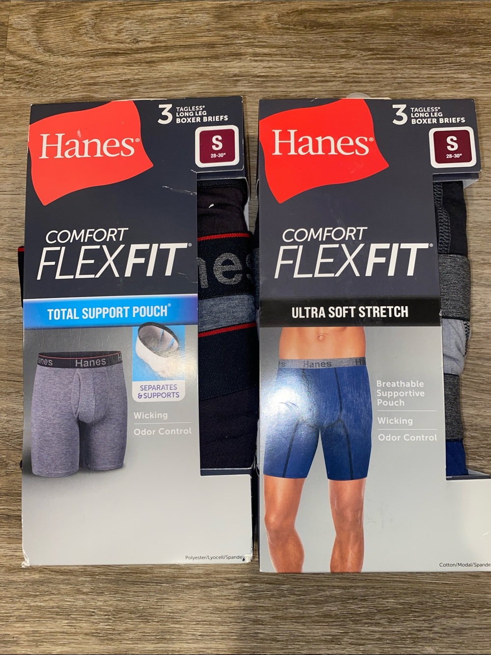 Hanes Comfort FlexFit Men's Boxer Briefs - Gray and Blue - TWO 3-Pack